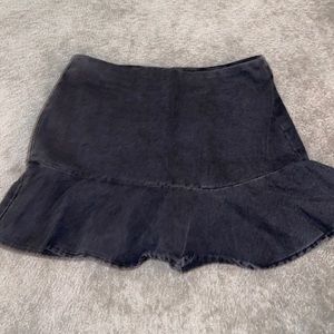 Black Denim Mini Flare Skirt
